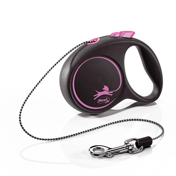 LAISSE FLEXI BLACK DESIGN CORD S 5m FUSHIA