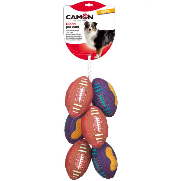 DOG TOY CAMON BALLONS DE RUGBY EN VINYLE-PELUCHE 19CM