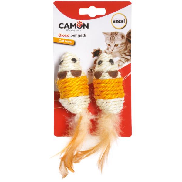 CAT TOY CAMON SOURIS AVEC PLUME SISAL 2PCS