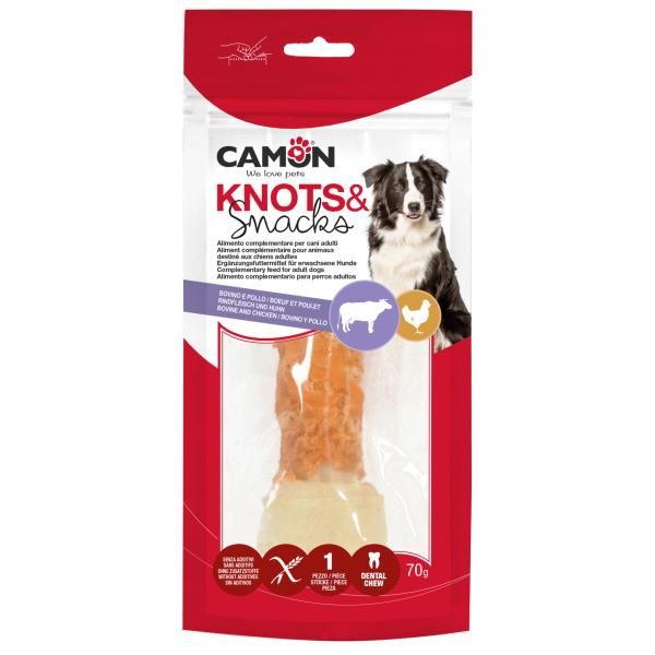 OS EN CUIR BRUT NOUÉ AVEC DU POULET -15 CM -70 G -1 PIÈCE