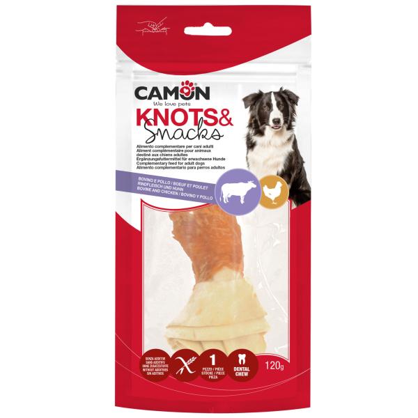 OS EN CUIR BRUT NOUÉS AVEC POULET -18CM -120G -1 PC