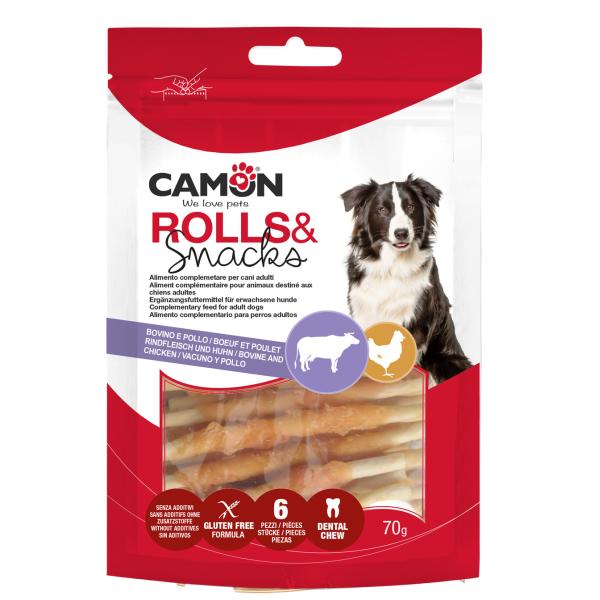 ROULEAUX EN CUIR BRUT AVEC POULET -12 CM -70 G -6 PCS