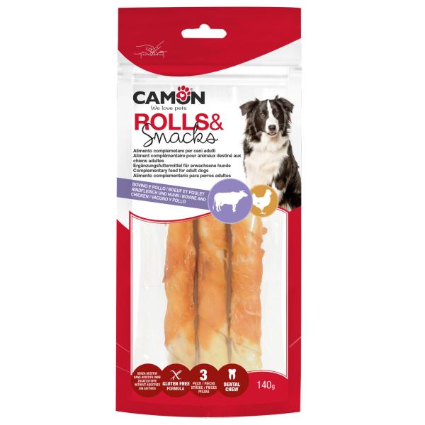 ROULEAUX EN CUIR BRUT AVEC POULET -17 CM -140 G -3 PCS