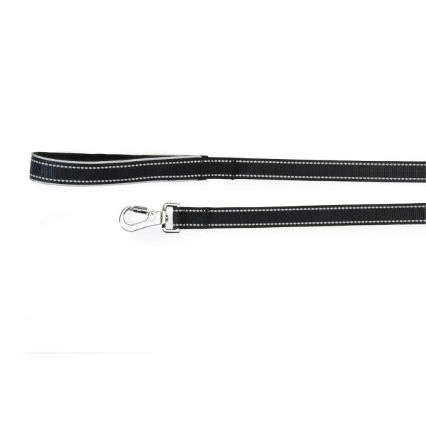 LAISSE REFLECTIVE CAMON AVEC POIGNEE NEO NOIRE  15X1200MM