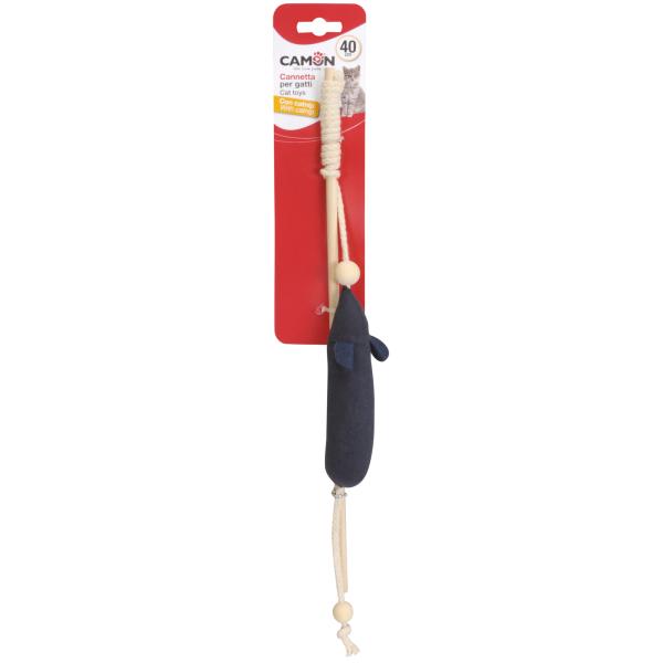 CANNE A PECHE EN BOIS POUR CHAT CAMON SOURIS 40CM