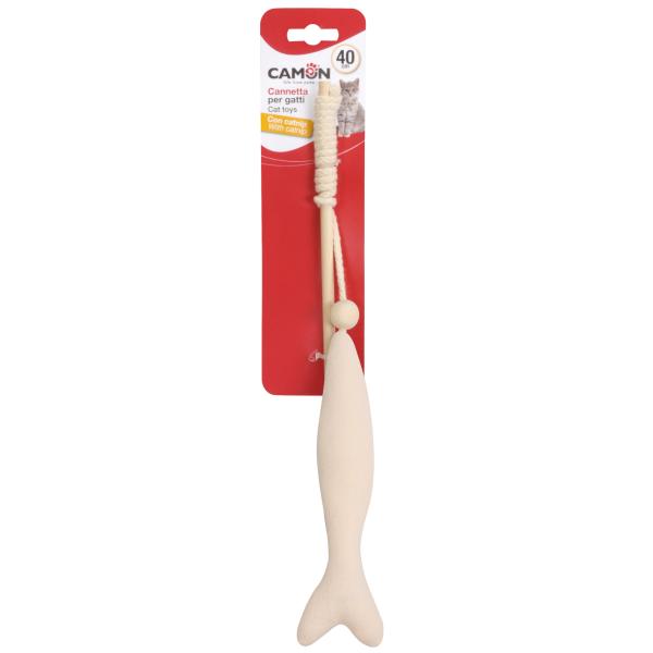CANNE A PECHE EN BOIS POUR CHAT CAMON POISSON 40CM