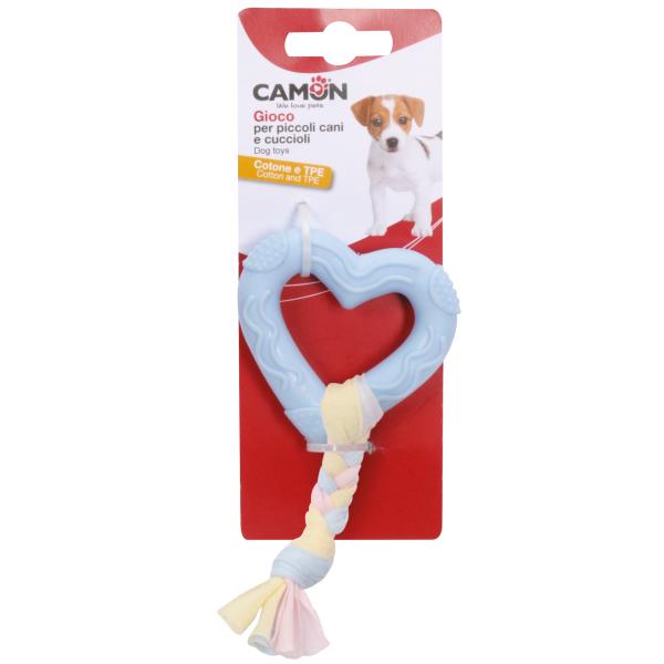 JOUET POUR CHIOT CAMON  COEUR EN TPE  AVEC TRESSE EN COTON 7CM MIXED