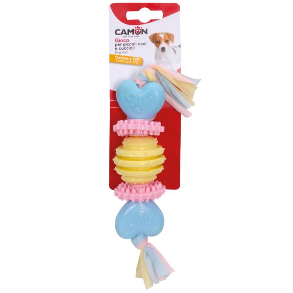 JOUET POUR CHIOT CAMON EN TPE AVEC RUBAN EN COTTON 25CM