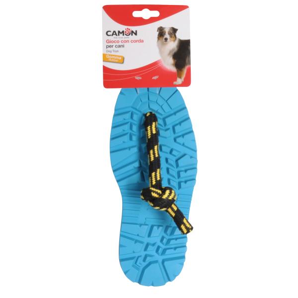 JOUETS POUR CHIEN CAMON SEMELLE EN CAOUTCHOUC AVEC CORDE 27CM