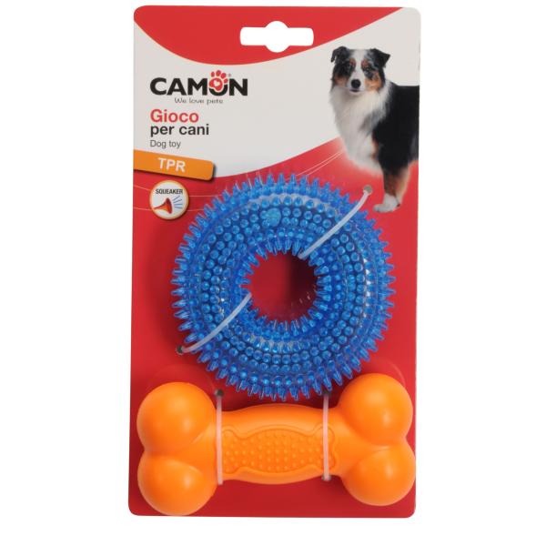 JOUETS POUR CHIEN CAMON  KIT ANNEAU + OS EN TPR