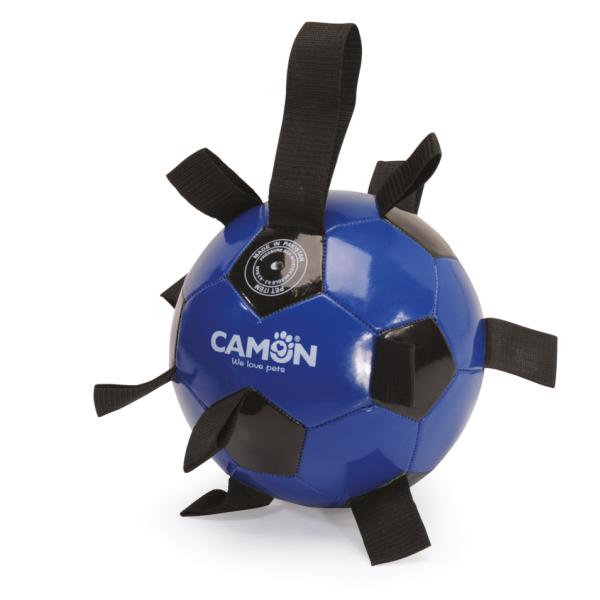 DOG TOY CAMON BALLON DE FOOTBALL EN PVC 21CM NOIR ET BLEU