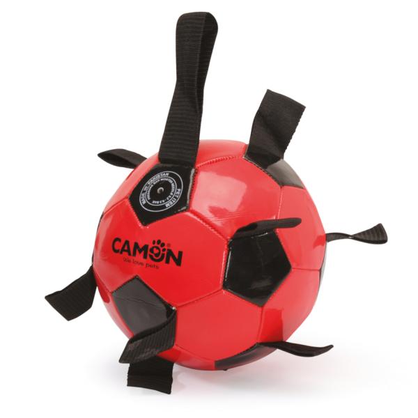 DOG TOY CAMON BALLON DE FOOTBALL EN PVC 21CM NOIR ET ROUGE