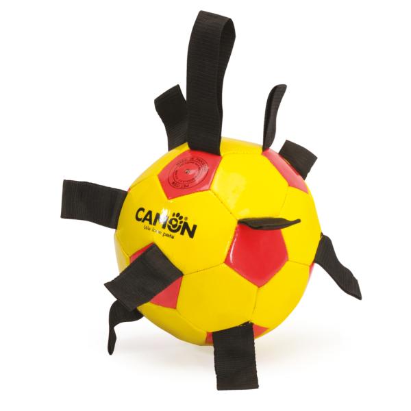 DOG TOY CAMON BALLON DE FOOTBALL EN PVC 21CM ROUGE ET JAUNE