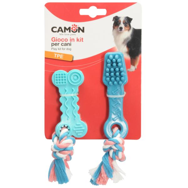 JOUET POUR CHIEN CAMON BROSSE A DENTS ET OS EN TPE 10 CM