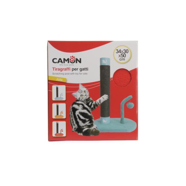 GRIFFOIR CHAT CAMON EN JUTE ET MOQUETTE AVEC JOUET 34X30X50 ROUGE
