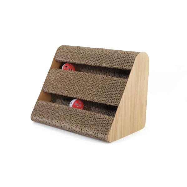 JOUETS CHAT CAMON A GRATTER EN CARTON AVEC DEUX BALLES 27X18X21 CM
