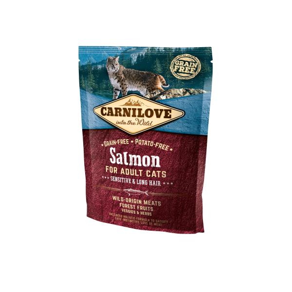 CARNILOVE CHAT SAUMON POILS LONG 400GR